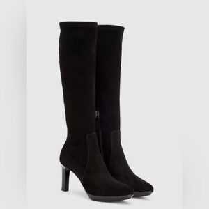 Aquatalia Rhumba Black Suede Knee High Heeled Boots NWOB